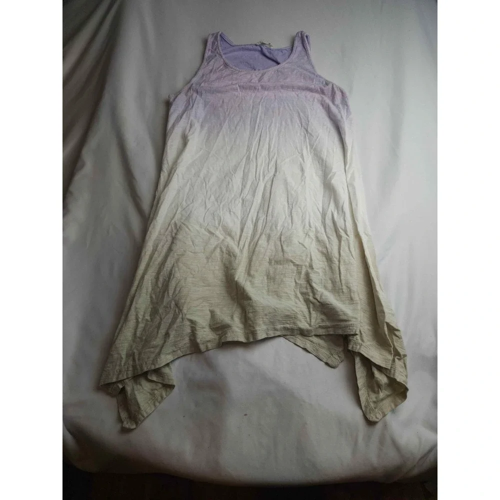 Entro Womens Dip Dye Ombre Handkerchief Hem Tank Top Purple White Green Small